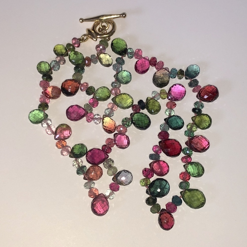 Solid 18K (not 14K) Yellow Gold Natural Tourmaline Gems Designer Signed Necklace